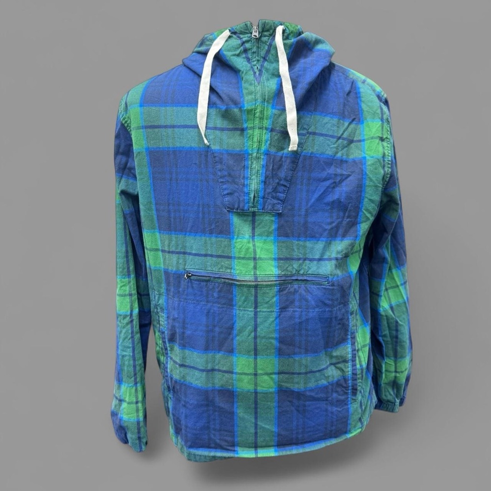 Abercrombie & Fitch sz L Plaid Lightweight 1/4 Zip Hoodie Blue Green Tartan Y2K